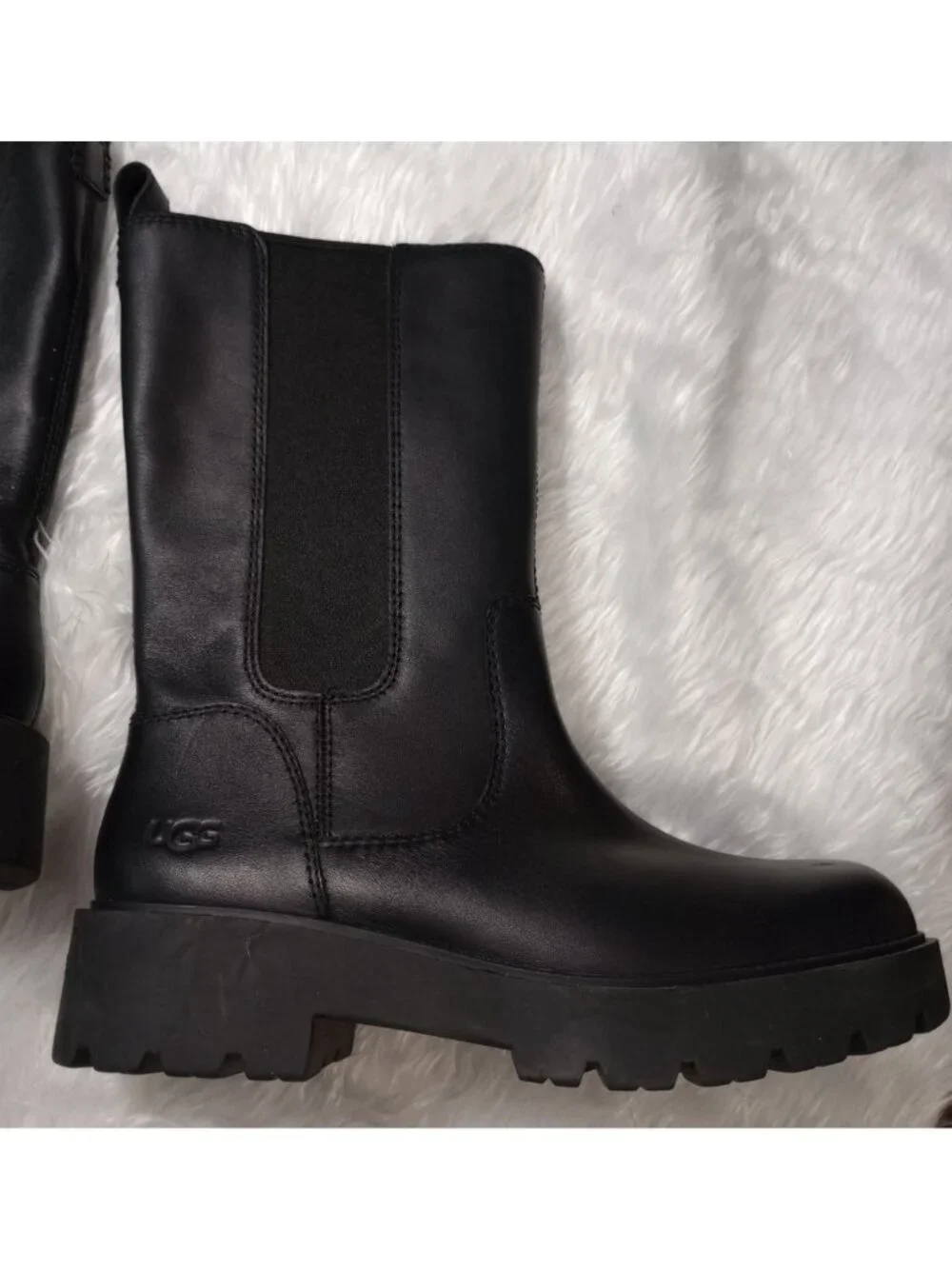 New Women's Black Ugg Boots Leather Biker Moto Waterproof Size 8.5